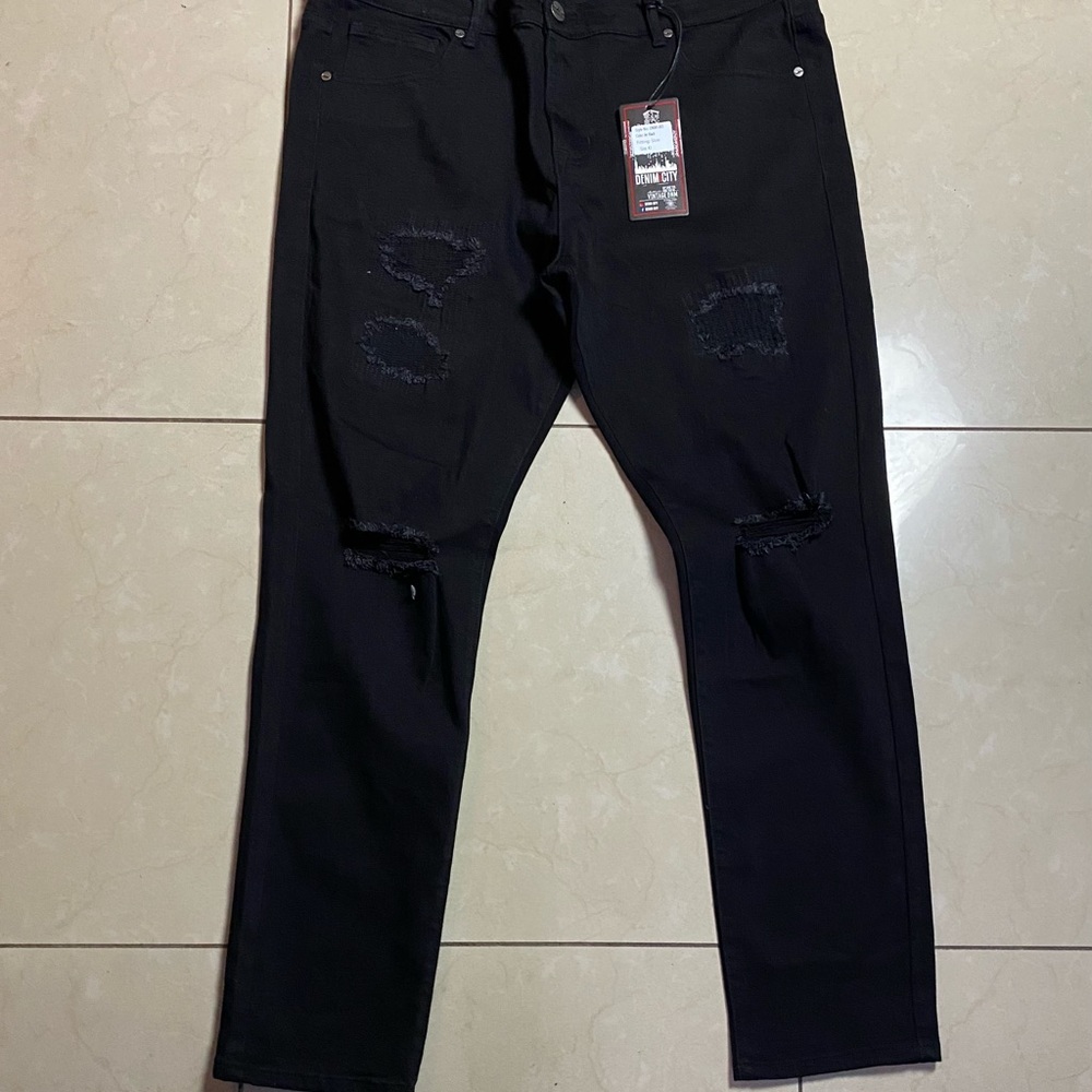 Jet Black Ripped Denim City Jeans Size 42 Slim
